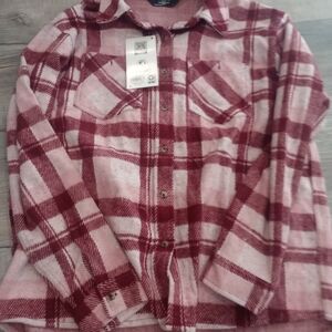 Plaid Button-Up Shirt in Red and Pink